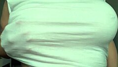 busty milf wets t-shirt, orgasms from nipples