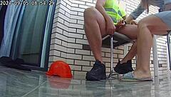 real wife chats with builders fixing the house in a family setting