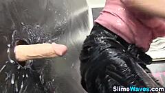 european babe in classy heels enjoys messy bukkake