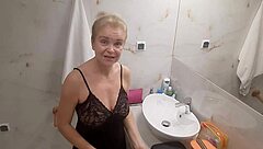 Jenny the blonde prepares for disco night