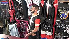 Gay Threesome Deepthroat And Fucking In Public Store.