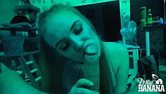 Swedish girl sucking big cock while masturbating in dark pov