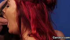 Foxy peach in blowbang gets pov cumshot bukkake facial gulping sperm