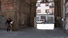 Handcuffed Blonde Sucks Dicks Outdoors