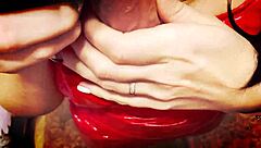 She danced a striptease - then sat on a chair and gave a quick sweet and deep blowjob - cum in her mouth