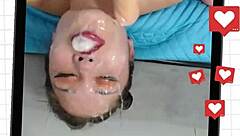 Watch this slut deepthroat and play anal with spit?