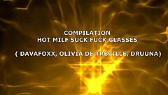 Dava Foxx and Druuna suck Olivia De Treville's monster cock with glasses on