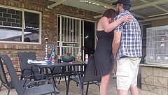 Neighbor's wife gets outdoor upskirt fuck while husband is at work