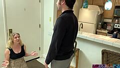 Stepmom helps stepson stay home on quarantine with curvy blonde in stockings