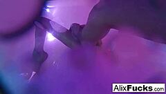 sexy blonde pornstar alix lynx subtly bathes, showing off big tits and ass in shower