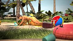 Oily babe gets pussy pounded at beach, 3d animation with rimjob and creampie