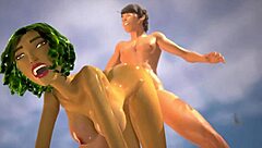 Oily babe gets pussy pounded at beach, 3d animation with rimjob and creampie
