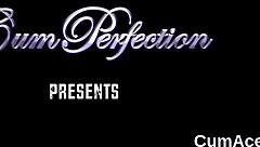 She swallows all the cum on her face