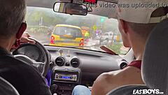 Cute Colombian Jhon Bianco gives handjob to monster cock in gay casting POV.