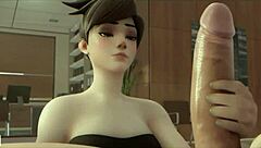 Tracer Gives Intense Handjob And Blowjob In Hentai Anime