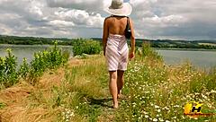 Sunny Day Masturbation by Lake with Big Tits