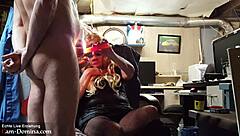 Blonde Dominatrix Torments Masked Slave