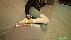 Skinny Neighbor Caught Masturbating In Torn Leggings