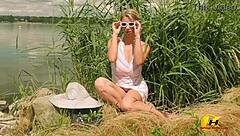Sunny Day Masturbation by Lake with Big Tits