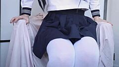 Japanese student Bella Hentaigirl masters squirting with Hitachi wand!