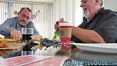 Old man celebrates birthday by banging a seductive young 18+ babe in hardcore cowgirl style