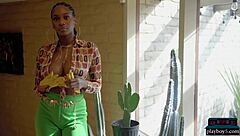 Huge natural tits ebony playboy model nyla undresses and shows off everything in softcore solo