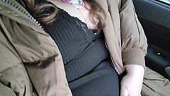 Chubby Girl Rips Pantyhose to Lick Wet Pussy in Taxi