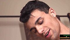 Euro Jock Jizzing All Over Twinks Asshole in Bareback Blowjob