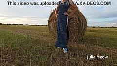 Juli smith meow undresses and flashes pussy in the field