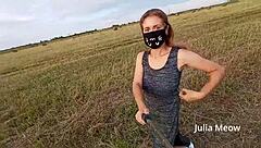Juli smith meow undresses and flashes pussy in the field