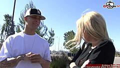 Skinny Blonde Slut Feels Intense Pleasure From Huge Cumshot On Her Tits And Face