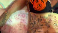 Teen skinny brunette blowjobs interracial pornstar's tattooed ass in gay hardcore scene