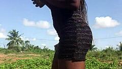 Crazy bitch twerks her big ass outdoors