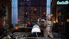 Hey, big boobs pussy cat uses toys to masturbate and blow that monster cock!