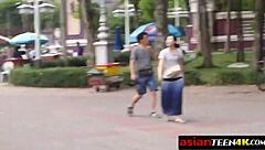 watch this kinky asian teen ride a monster cock in public