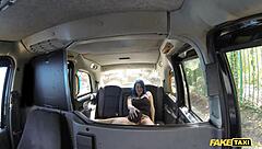 Hot couple has sex in a fake taxi cab