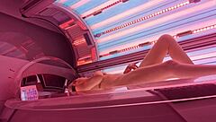 beautiful girl enjoys private relaxation in solarium cam