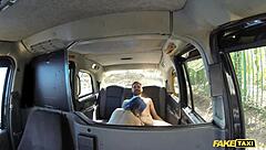 Hot couple has sex in a fake taxi cab
