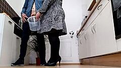 mother-in-law deepthroats cock in kitchen