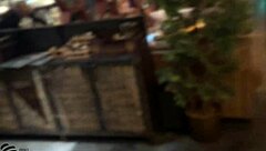 Brunette amateur touches herself in the toilet on our first date.