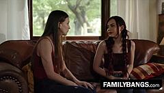 Pigtailed redhead teen tribs stepsister to orgasm.