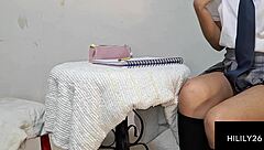 Teen in Uniform Masturbates, Hoping He'll Notice and Fuck Her Roughly