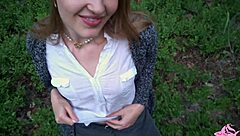 Yo, check this nympho getting a powerful cumshot on her face in the forest!