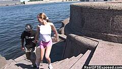 russian blonde olga encounters bbc on her jog