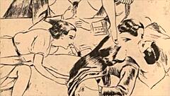 Vintage erotic illustration from antique hentai anime