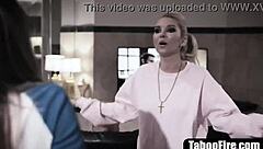 Blonde teen stepdaughter feels overwhelming passion and confusion while deepthroating and fucking her old stepmom and boyfriend to prove her lesbian identity