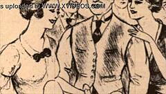 Vintage erotic illustration from antique hentai anime