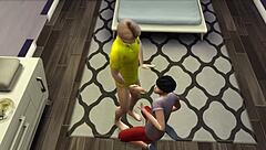 In The Sims, the character engages in sucking her friend's cock
