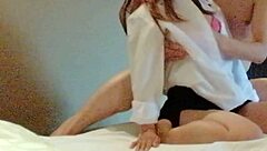 Busty Japanese Beauty in Red Lingerie Gets Caressed and Ridden Hard