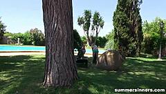 On the patio, amateurs explore orgy pleasures with deepthroats, doggystyle, and fingering during the holiday